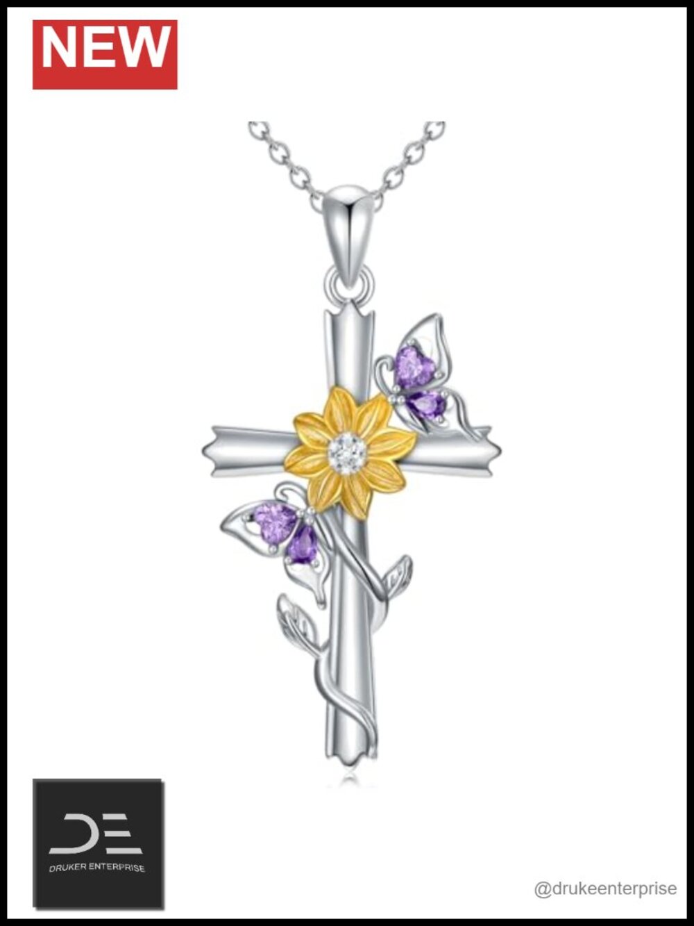 Butterfly Sunflower Cross Necklace for Women Gold Plated Religious Pendant